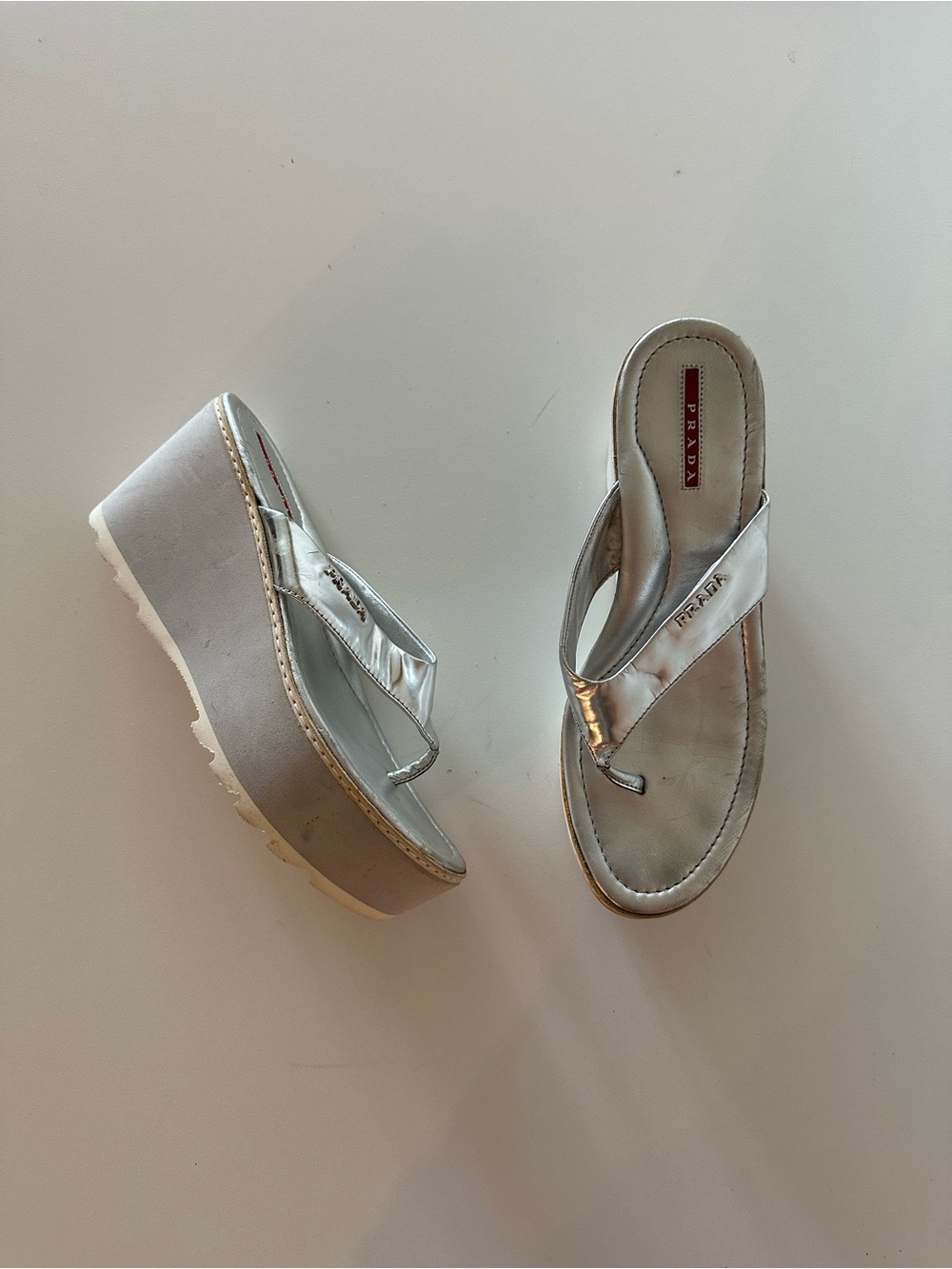 Vintage Archive Cyber Y2K Prada Platform Sandals Silver 39.5 8-8.5 Futuristic - Picture 1 of 6